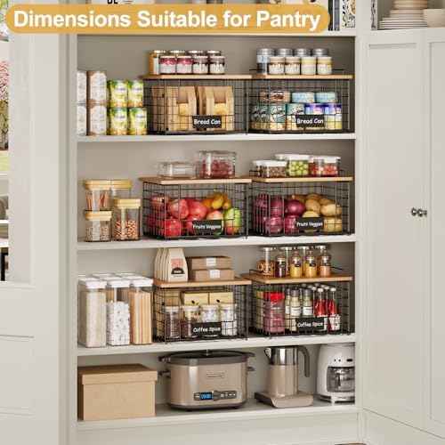 2-Pack Stackable Wire Baskets with Bamboo Top