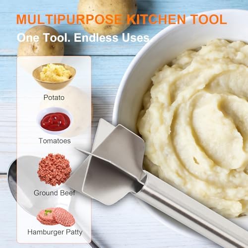 Meat Masher, Stainless Steel 6 Blade Ground Beef Chopper Tool