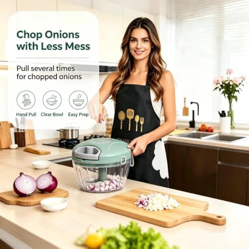Manual Pull String Vegetable Chopper with Kitchen Apron