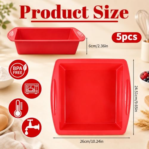 5 Pack Silicone Square Brownie Pan, 8x8 Baking Pan Nonstick