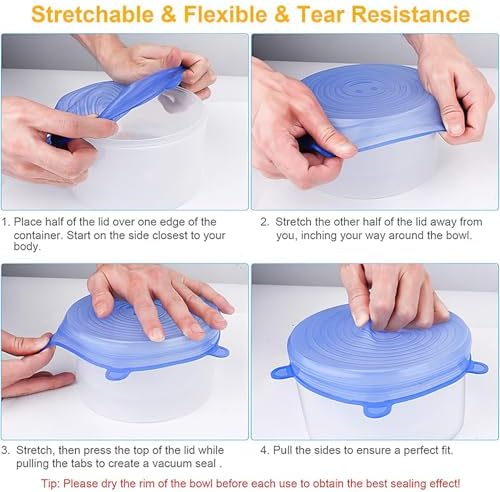 Silicone Stretch Lids, 6 Pack, 6 Sizes