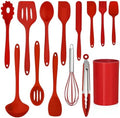 LIANYU 14 Pcs Silicone Cooking Utensils Set with Holder, Red