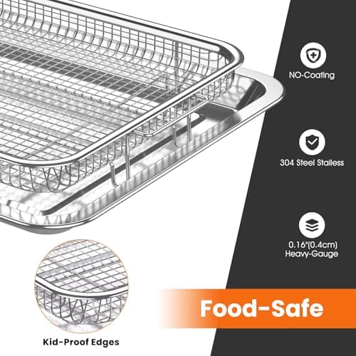 304 Stainless Steel Air Fryer Basket for Oven 2 Pack Crisper Tray Mesh