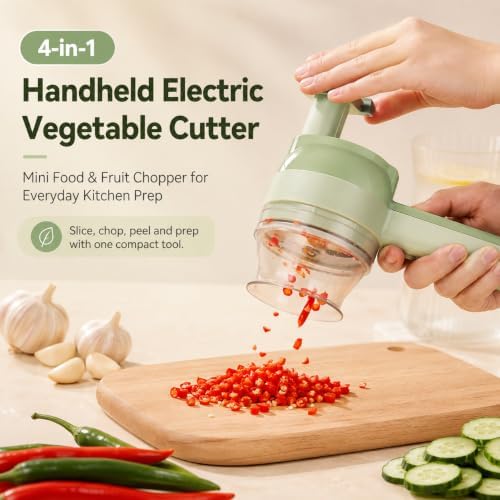 4-in-1 Handheld Electric Vegetable Cutter, Green