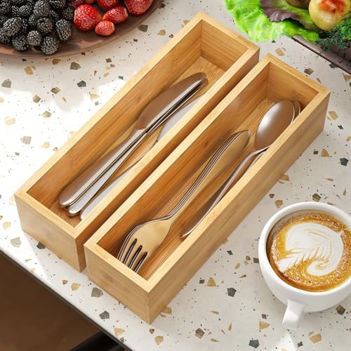 BAMEOS Bamboo Drawer Organizer, Set of 2