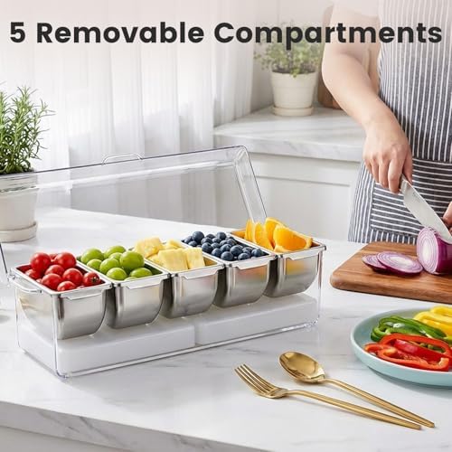 Chilled Condiment Caddy with 5 Stainless Steel Compartments