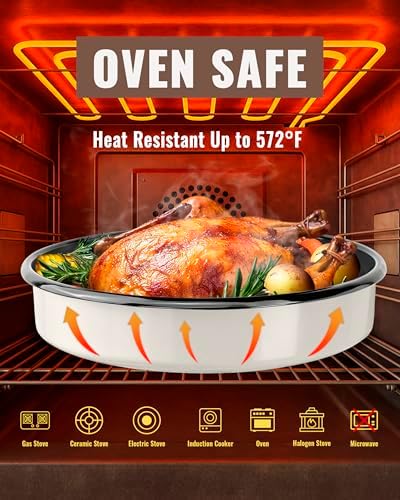 Round Roasting Pan Set, Enamel 10 Inch Deep Dish Pizza Pan for Oven
