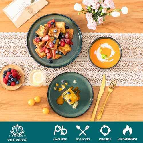 vancasso Starry 12 Pieces Dinnerware Sets for 4, Green Reactive Glaze