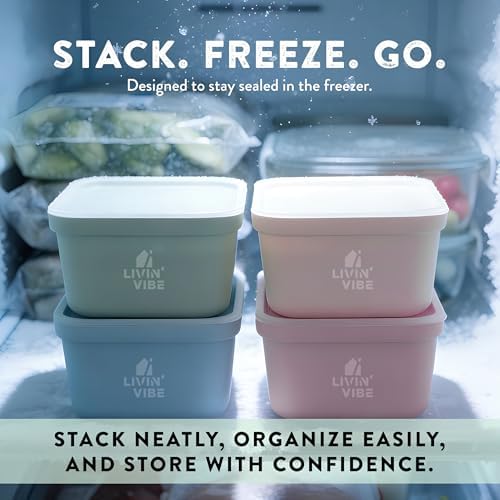 Silicone Freezer Trays with Lids, 4 Pack, 8.45 fl oz (250 ml) Each