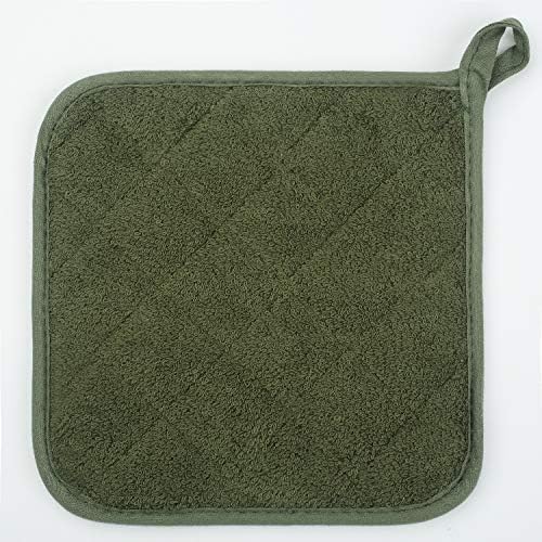 Cotton Terry Pot Holders, Set of 5, Olive Green