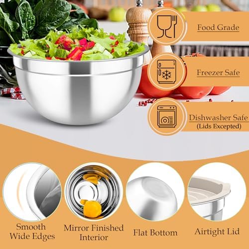 TeamFar Mixing Bowls, Stainless Steel Nesting Salad Bowls Set