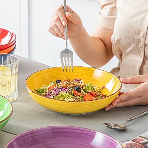 vancasso Bonita Pasta Bowls Set of 6, 38 oz Shallow Ceramic Bowls for