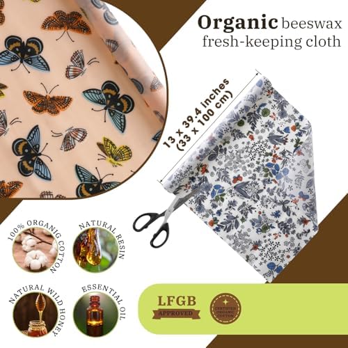 Moukeren Reusable Beeswax Wraps, 3 Rolls, 13 x 40"