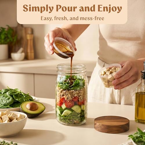 EDELHAUS Glass Salad Jars with Acacia Lids, 4 Pack