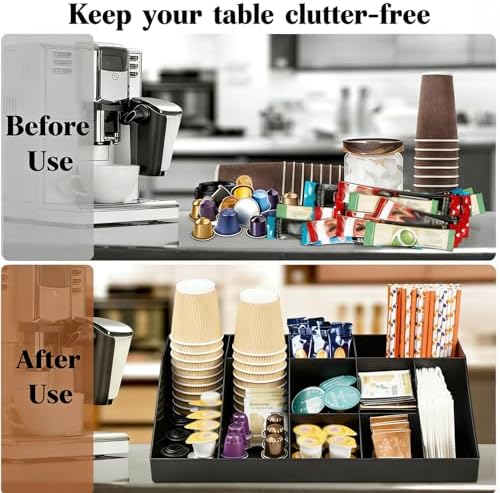 SZQINJI Coffee Condiment Organizer Holder 10-Compartment Black