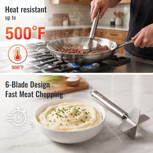 Meat Masher, 304 Stainless Steel Ground Beef Masher & Chopper Tool