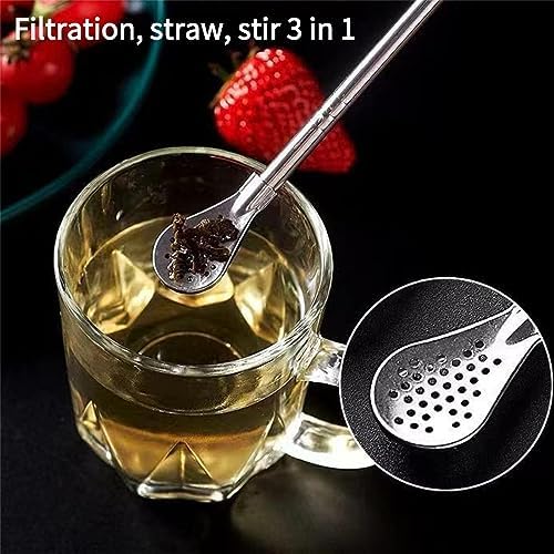 Stainless Steel Spoon Straw 4 Pack Reusable Filter