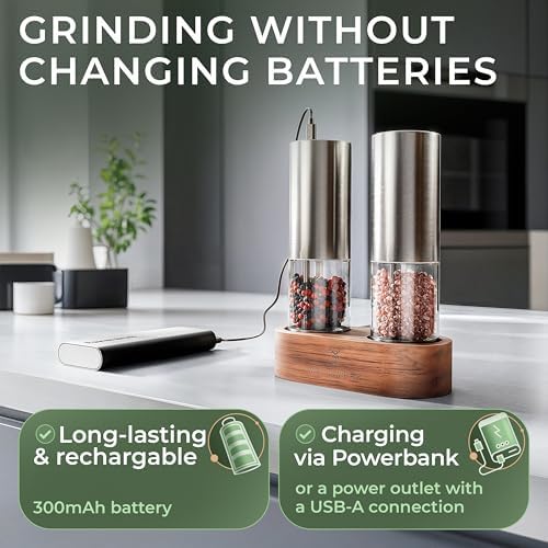 WALDWERK Electric Salt and Pepper Grinder Set, Rechargeable