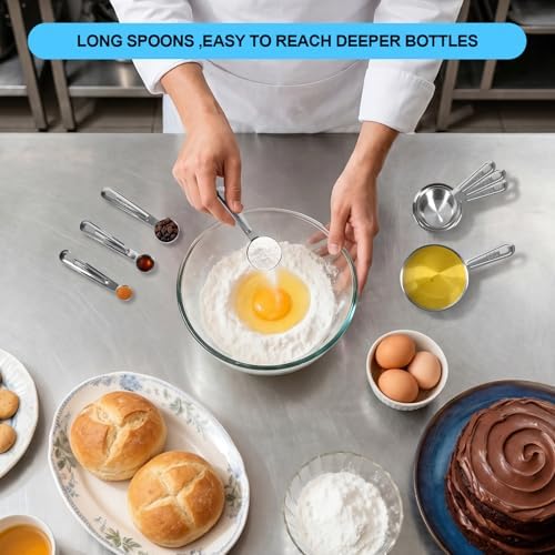 8 PCS Stainless Steel Measuring Cups and Spoons Set, Engraved Metric &