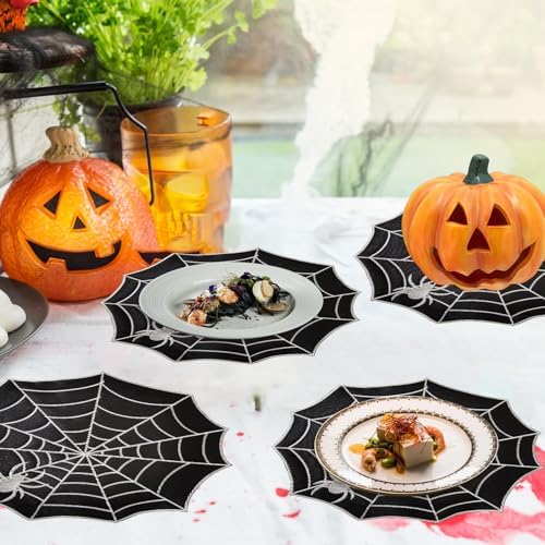 Spider Web Halloween Placemats Set of 6,Black Cloth Table Mats