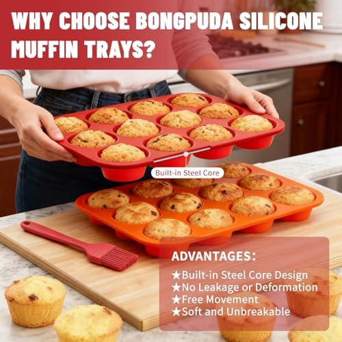Silicone Muffin Pan with Metal Reinforced Frame,2 Pcs 2.9" Regular