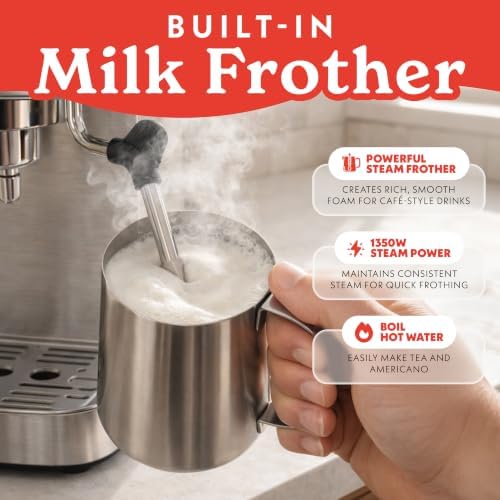 Gourmia Slim Espresso Machine with LCD Screen and Milk Frother