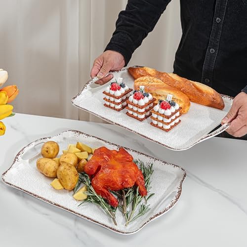 LEHAHA Vintage White Large Serving Tray with Handles, 17.25x12 inch