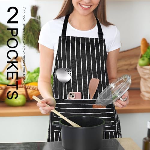2 Pack Kitchen Cooking Aprons, Adjustable Bib Soft Chef Apron with 2