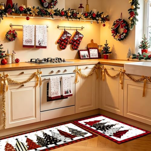 VETOXKA 10 Pcs Christmas Kitchen Decor Set, Snowman Oven Mitts and