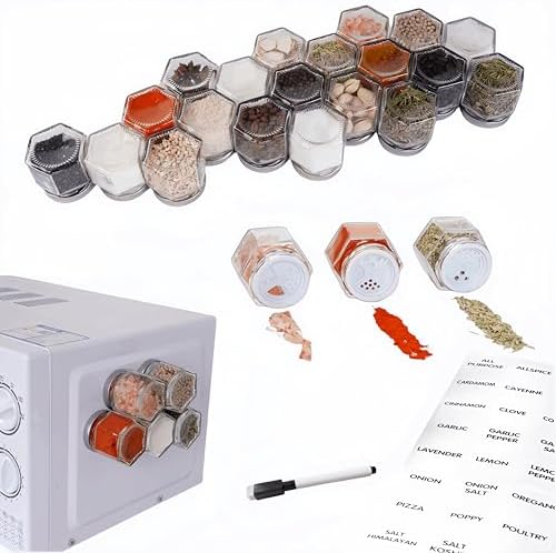 20 Glass Magnetic Spice Jars for Refrigerator