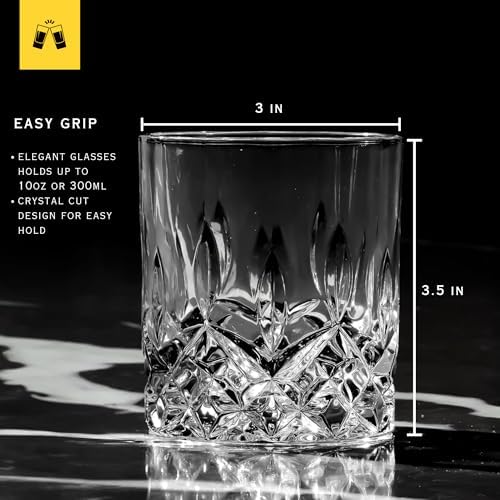 LEMONSODA Crystal Cut Old Fashioned Glass Sets - 10oz/12oz Ultra-Clear