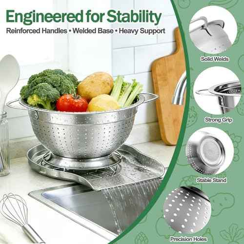 Strainers and Colanders for Kitchen, 3-Piece Stainless Steel Set