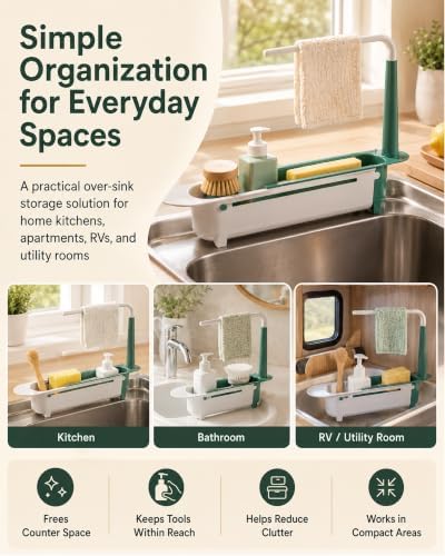 Adjustable Telescopic Sink Organizer 32-45cm Length Holds up to 2kg