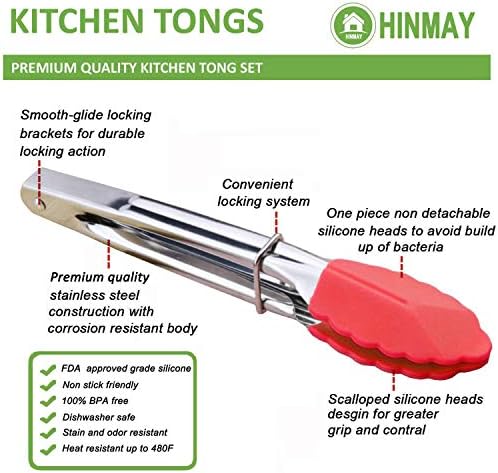 HINMAY Mini Serving Tongs, 7-Inch, Set of 6