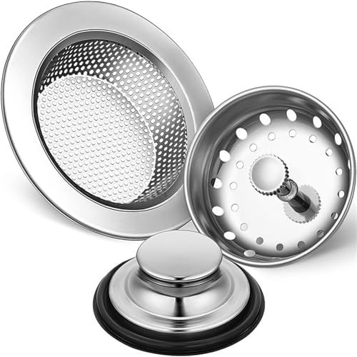 Stainless Steel 3-Piece Sink Strainer Set with Drain Stopper Cover