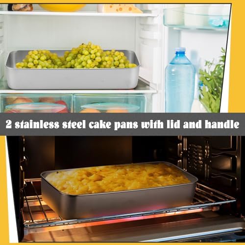 Funnymoom 2 Pcs Large Stainless Steel Cake Pan 13" x 5" Rectangle