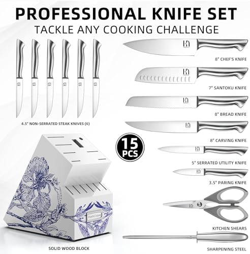 KnifeSaga Japanese Kitchen Knife Block Set, High Carbon Stainless