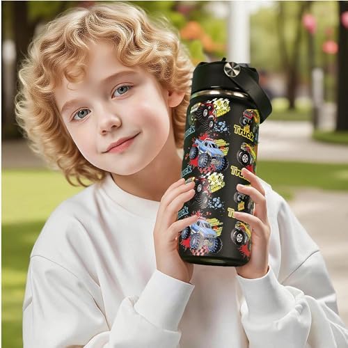 Monster Truck Boys Water Bottle, 16oz Kids Water Bottle Stainless