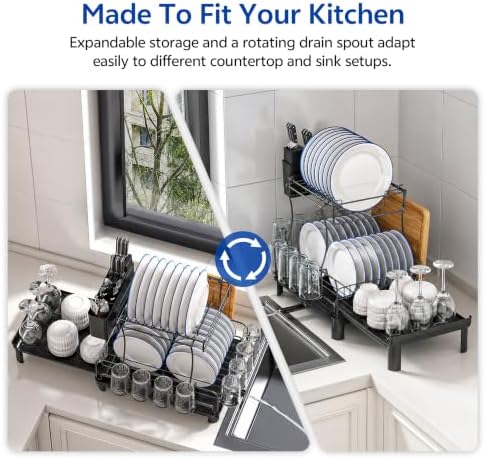 2-Tier Expandable Carbon Steel Dish Rack, 17-27in