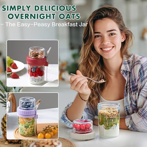 Danmu 4 Pack 21 oz Glass Overnight Oats Containers