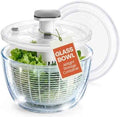 Glass Salad Spinner with Storage Lid, 6 Quart Borosilicate Glass Bowl, Push Button Drying Lid, BPA-Free Draining Basket Doubles as Serving Bowl & Colander, Lettuce, Vegetable, & Fruit Washer