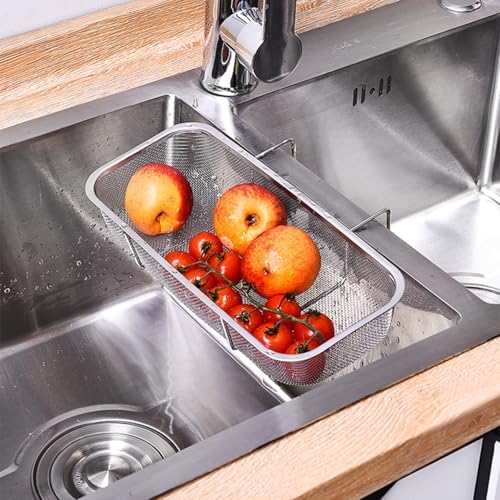 Stainless Steel Side Sink Drain Strainer Basket, Silver Rectangle
