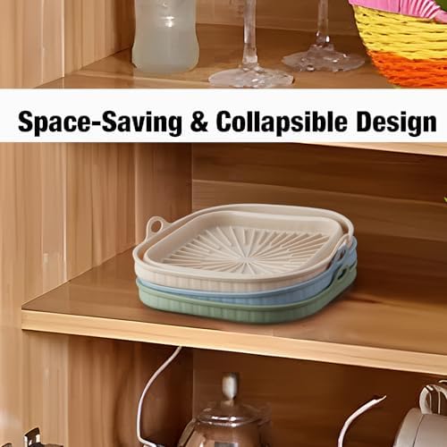 3 Pack Silicone Air Fryer Liners Reusable– Emptycolor 8 Inch Square