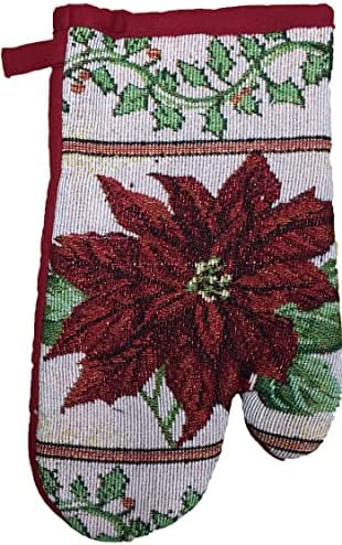 Set of 10, Red Poinsettia Flower Christmas Design Tapestry Kitchen