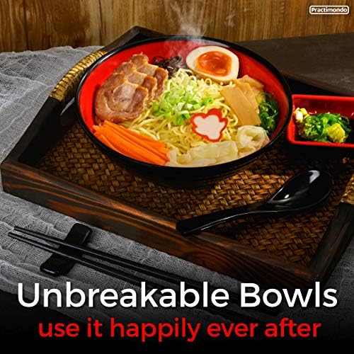 Unbreakable Ramen Bowl Set with Chopsticks and Spoon: 2 large Japanese