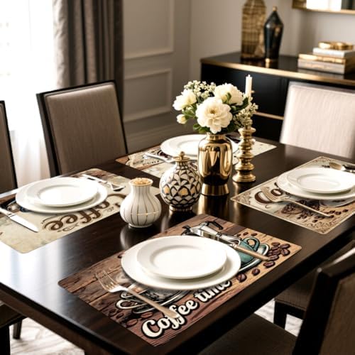 Peacoblue Table Placemats Set of 6,Vintage Coffee Vinyl Place Mats