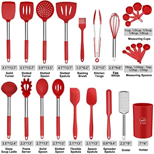 26-Piece Silicone Kitchen Cooking Utensils Set, Red