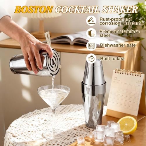 Mwellewm Cocktail Shaker Set,Boston Shaker 15Pc Drink Shaker