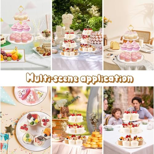 DI QIU REN 8PCS Gold-Rim Cake Plastic Dessert Display Stands Sets for