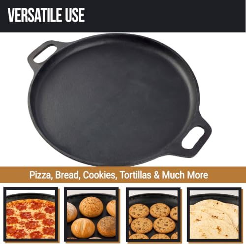 Home-Complete Cast Iron Pizza Pan with Dual Handles, 16 inch